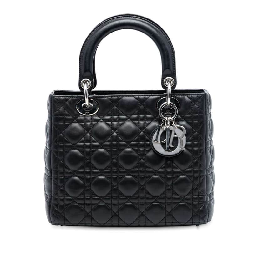Dior Medium Lambskin Cannage Lady Dior Black Leather Good condition - Front View