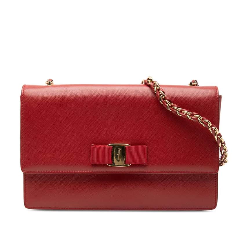 Salvatore Ferragamo Medium Leather Vara Ginny Crossbody Red Leather Very good condition - Front View