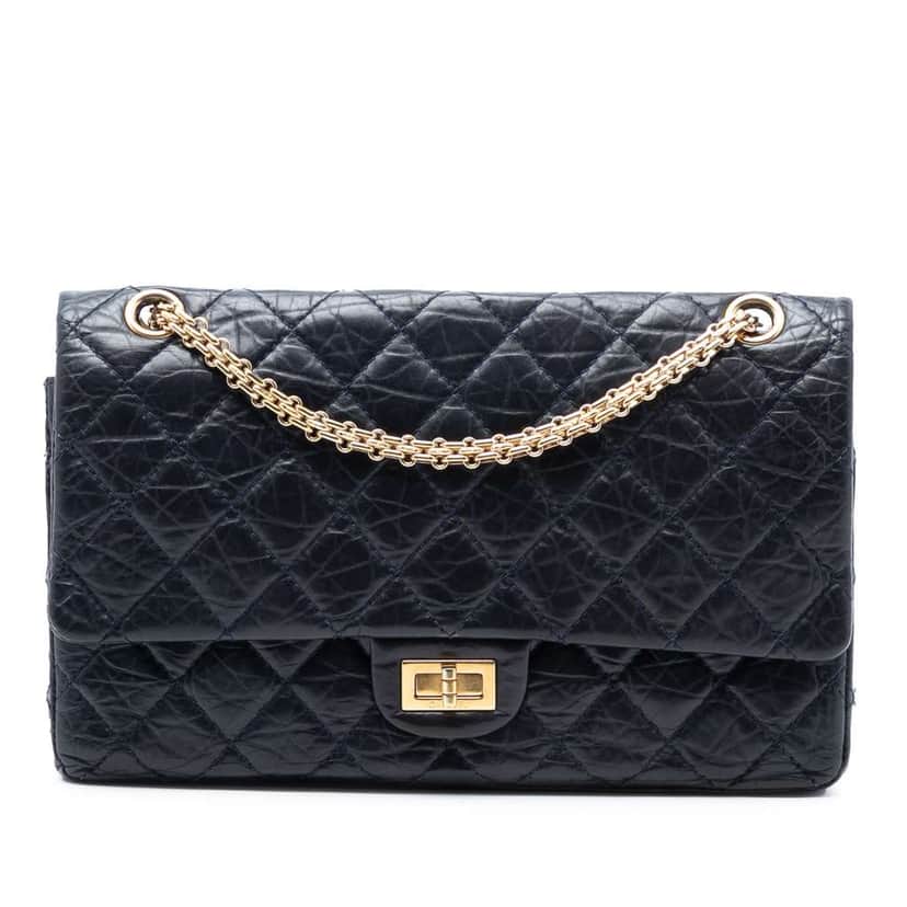 Chanel Reissue 2.55 Quilted Aged Calfskin Double Flap 226 Blue Leather Very good condition - Front View