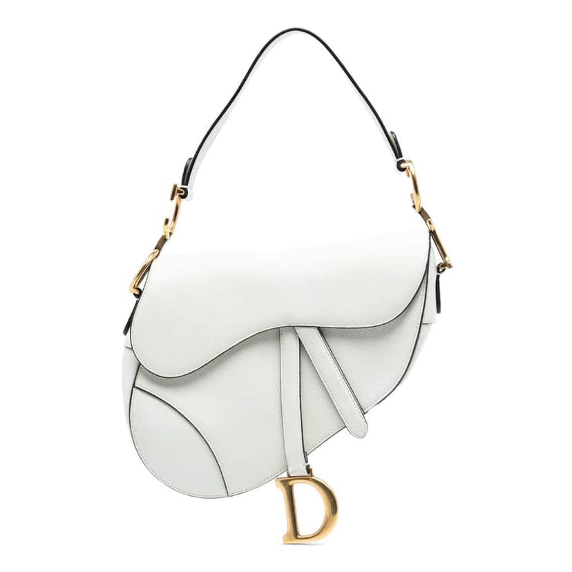 Dior Grained Calfskin Saddle Bag White Leather Very good condition - Front View