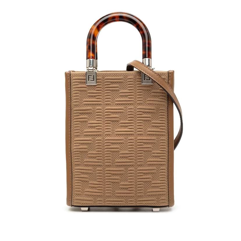 Fendi Mini Zucca Embossed Technical Fabric  Sunshine Shopper Tote Brown Good condition - Front View