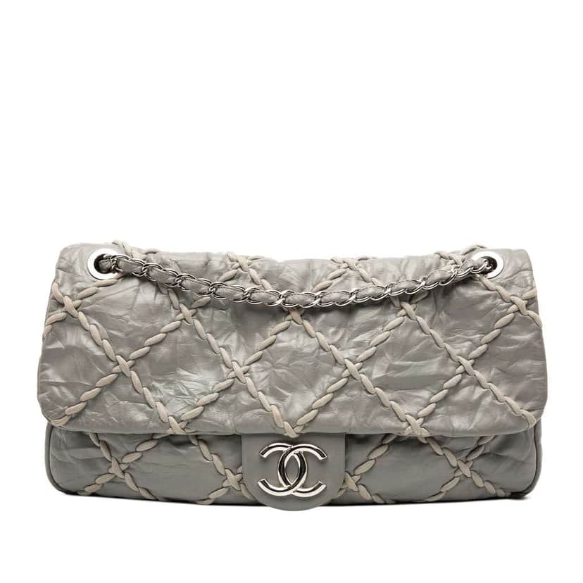 Chanel Jumbo Quilted Calfskin Ultra Stitch Flap Grey Leather Good condition - Front View