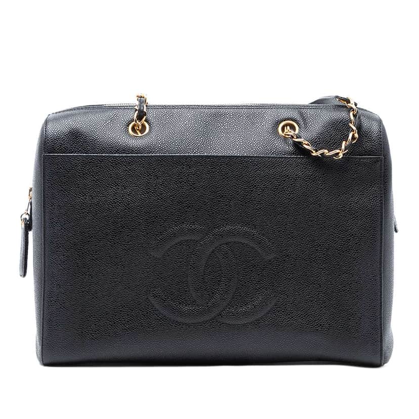 Chanel CC Caviar Shoulder Bag Black Leather Very good condition - Front View