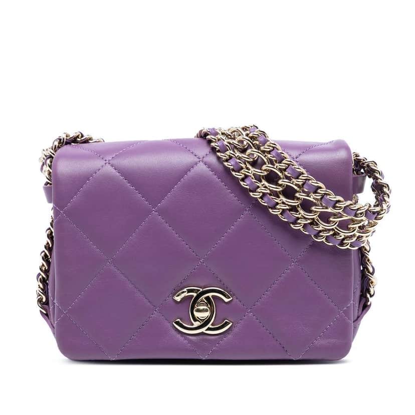 Chanel Mini Lambskin Triple Chain Full Flap Purple Leather Very good condition - Front View