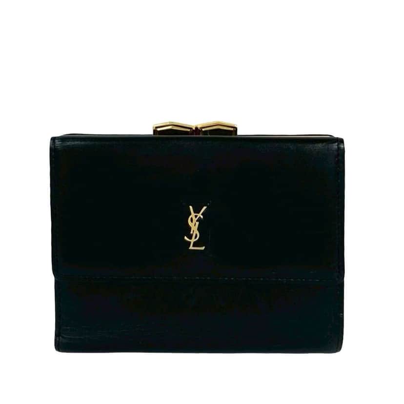 Saint Laurent Leather Monogram Trifold Wallet Black Leather Good condition - Front View