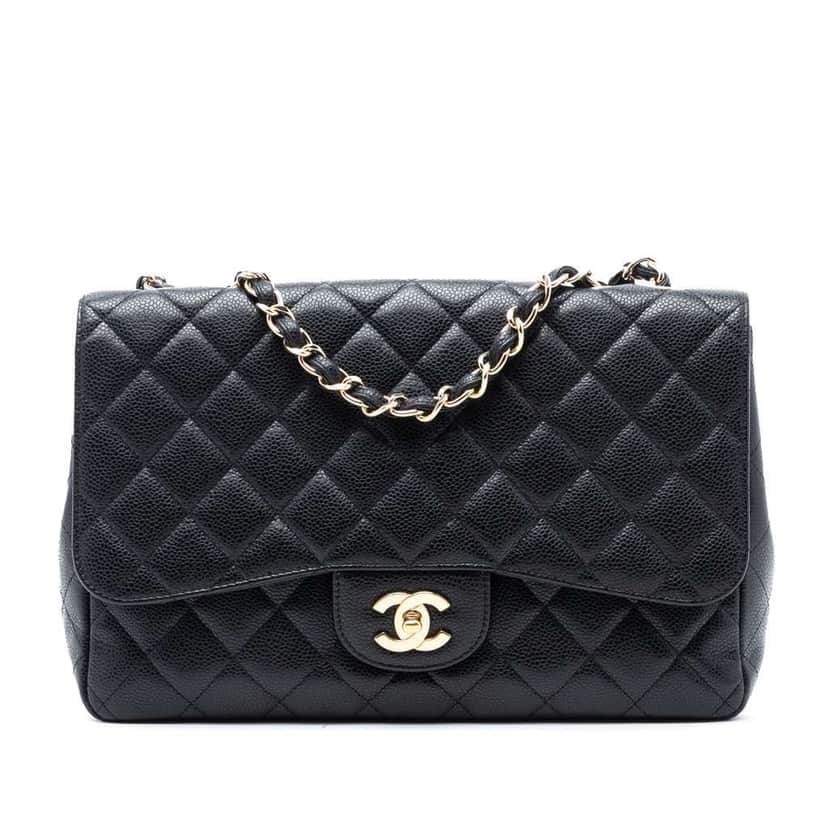 Chanel Jumbo Classic Caviar Single Flap Black Leather Good condition - Front View