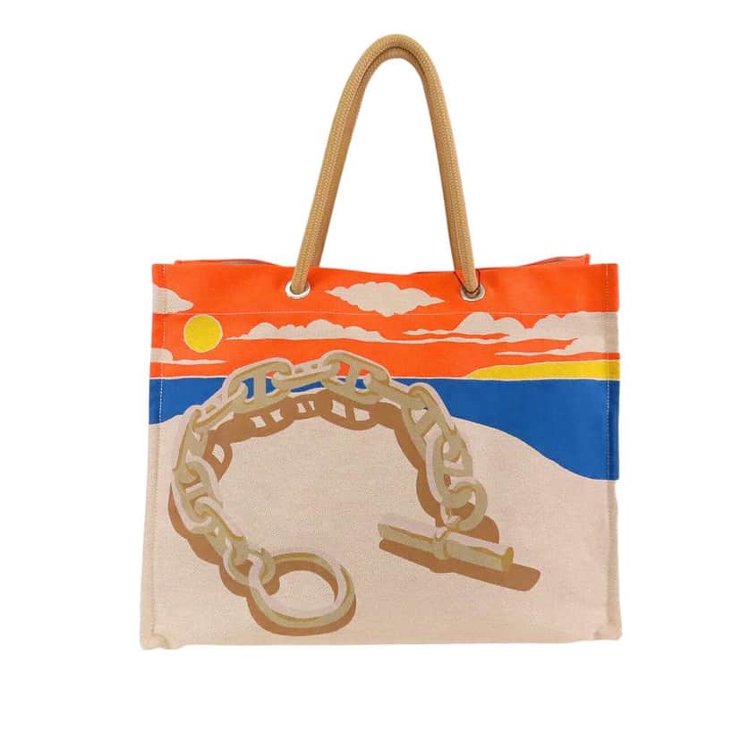 Hermès Toile Escale a la Plage Beach Bag Brown Canvas Good condition - Front View