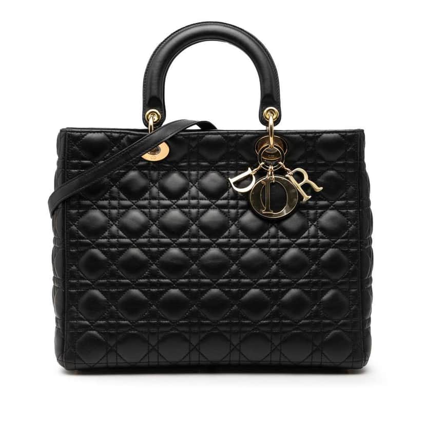 Dior Large Lambskin Cannage Lady Dior Black Leather Very good condition - Front View
