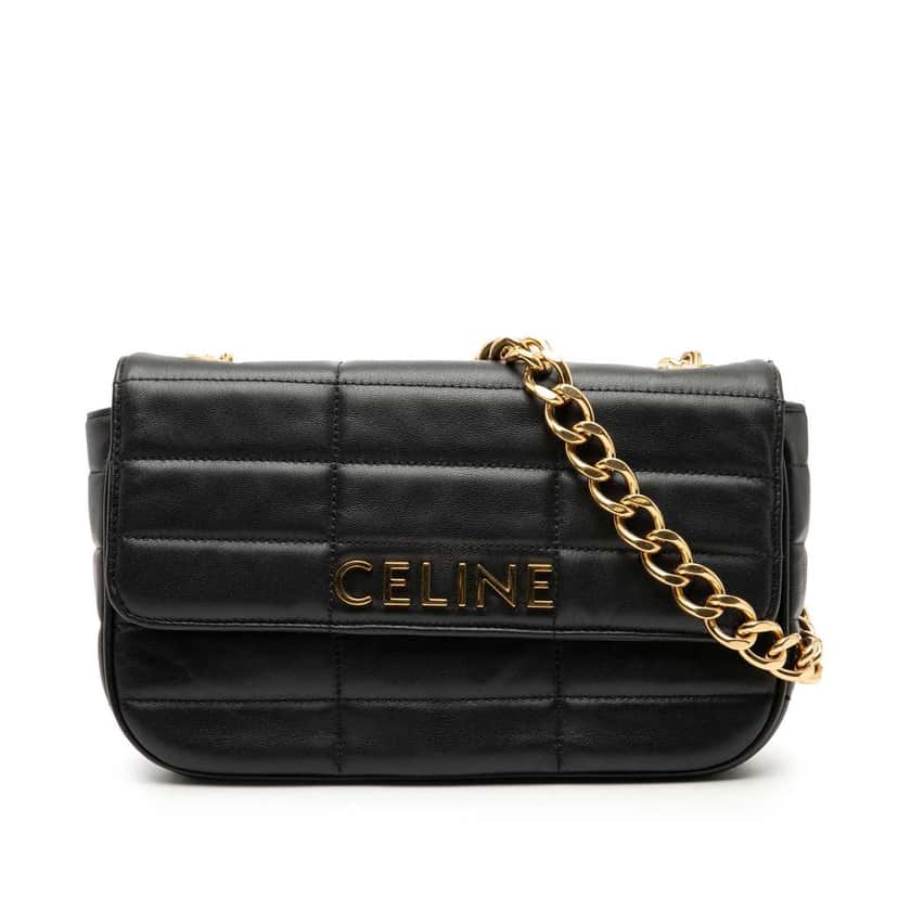 Celine Matelasse Goatskin Monochrome Chain Shoulder Bag Black Leather Very good condition - Front View