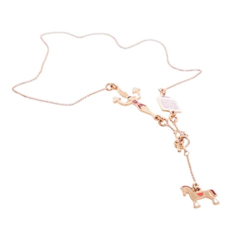 Hermès Rose Gold Plated Enamel Cheval Necklace Pink Rose Gold Good condition - Front View