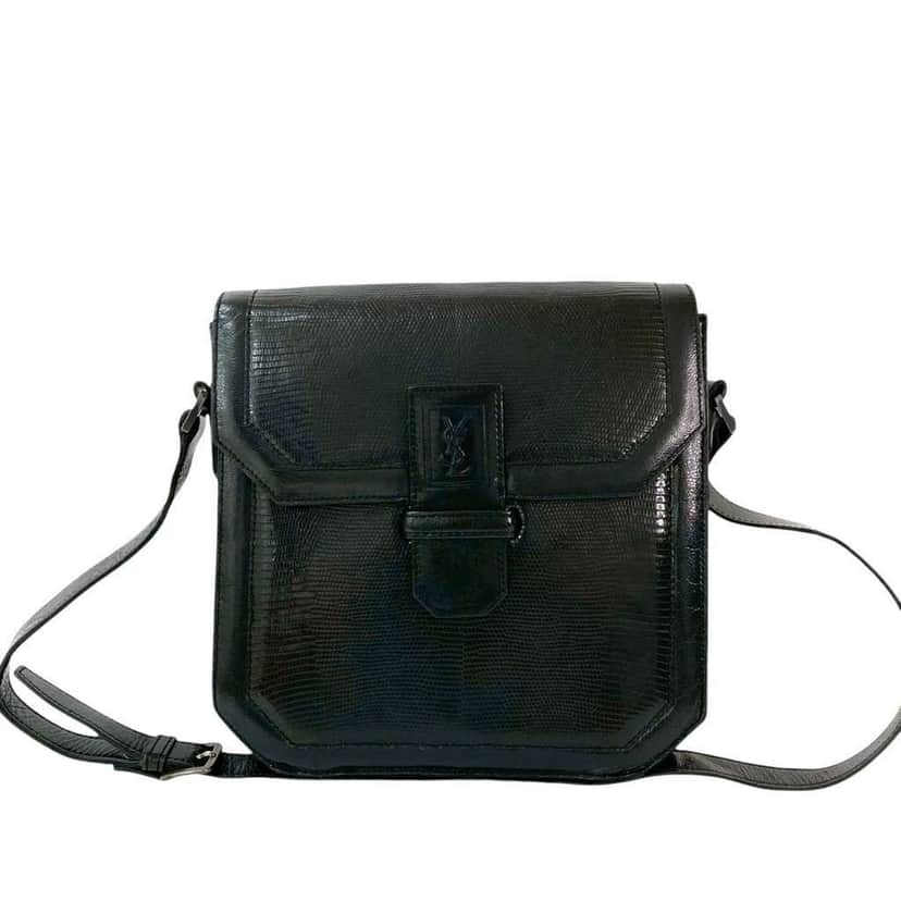 Saint Laurent Lizard Embossed Leather Monogram Crossbody Black Leather Good condition - Front View