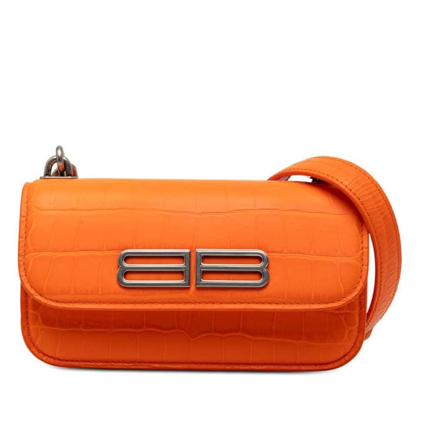 Balenciaga Croc Embossed Calfskin Gossip Chain Bag XS Orange Leather Very good condition - Front View