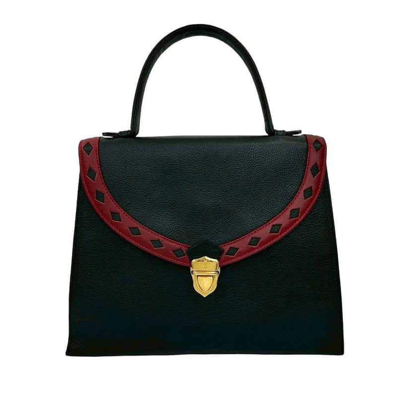 Saint Laurent Leather Diamond Cut Top Handle Bag Black Leather Good condition - Front View