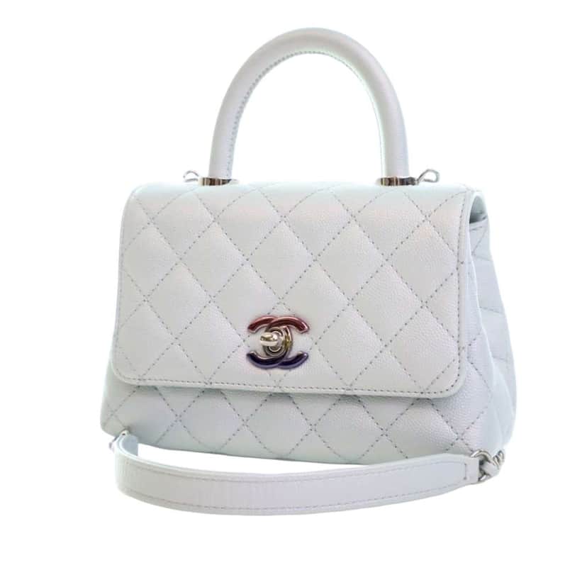 Chanel Extra Mini Iridescent Caviar Rainbow CC Coco Top Handle Bag Blue Leather Good condition - Front View