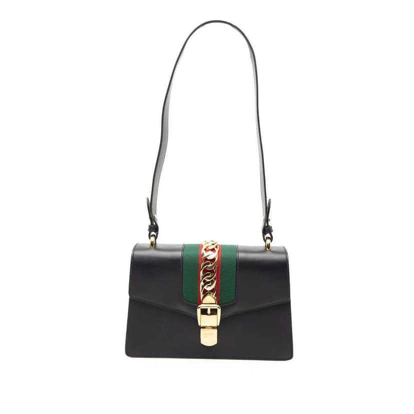 Gucci Small Leather Web Sylvie Satchel Black Leather Good condition - Front View