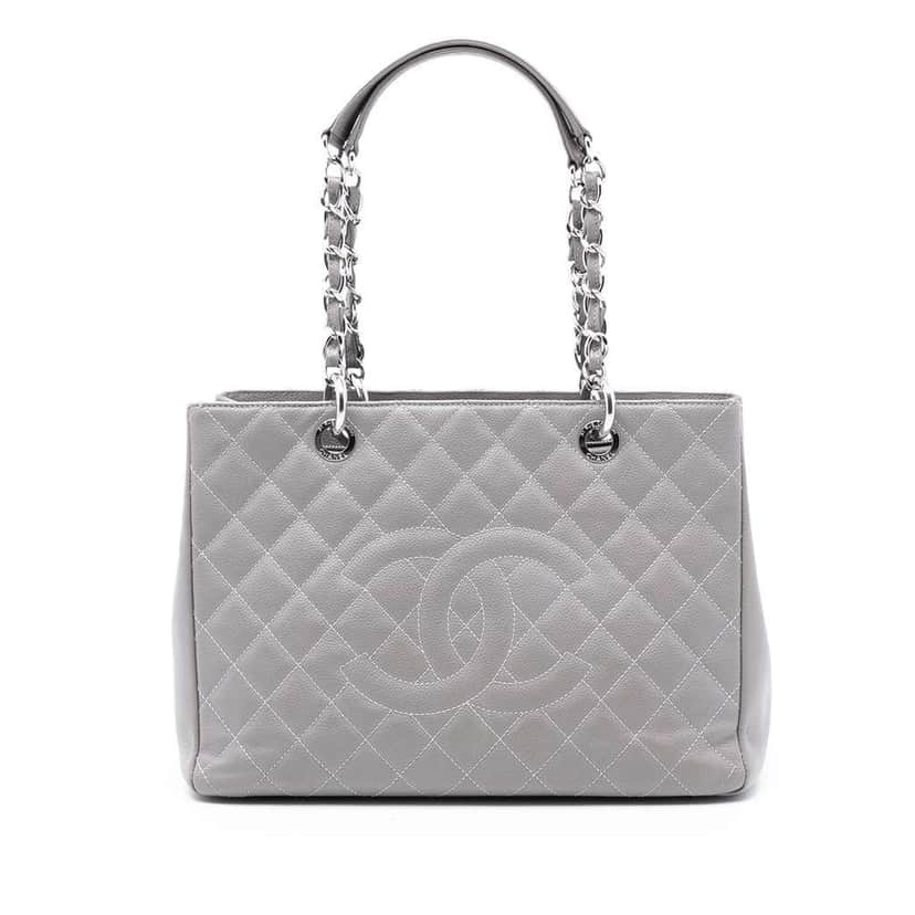 Chanel Caviar Grand Shopping Tote Grey Leather Good condition - Front View