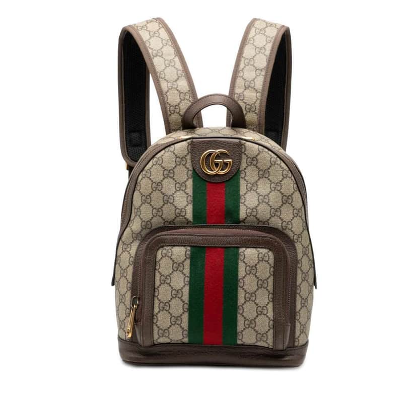 Gucci Small GG Supreme Ophidia Web Backpack Brown Canvas Very good condition - Front View