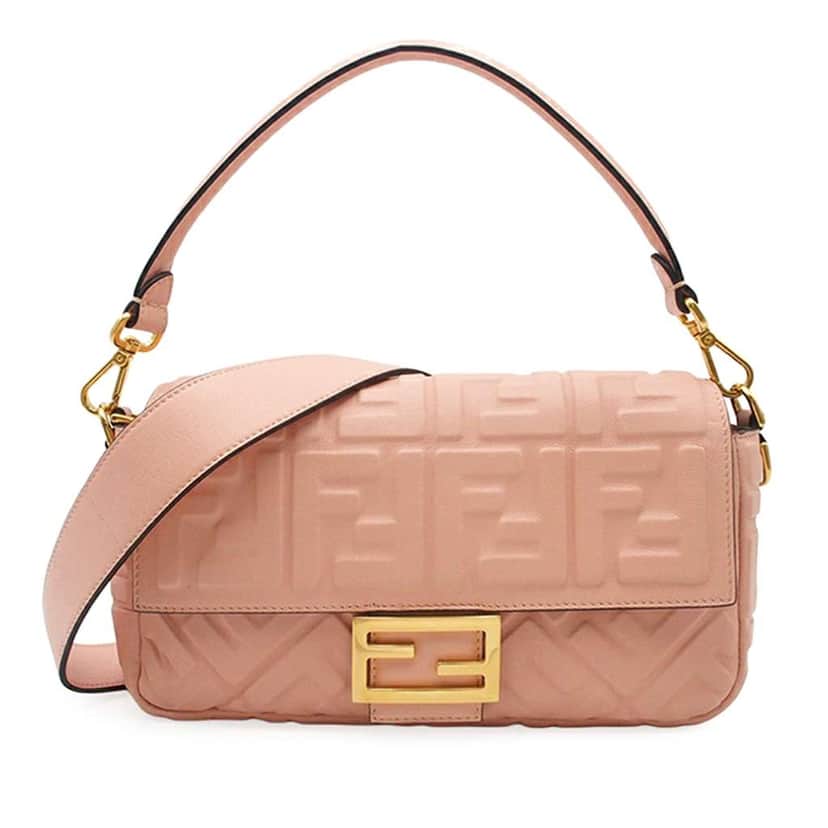 Fendi Zucca Embossed Leather Baguette Satchel Pink Leather Good condition - Front View