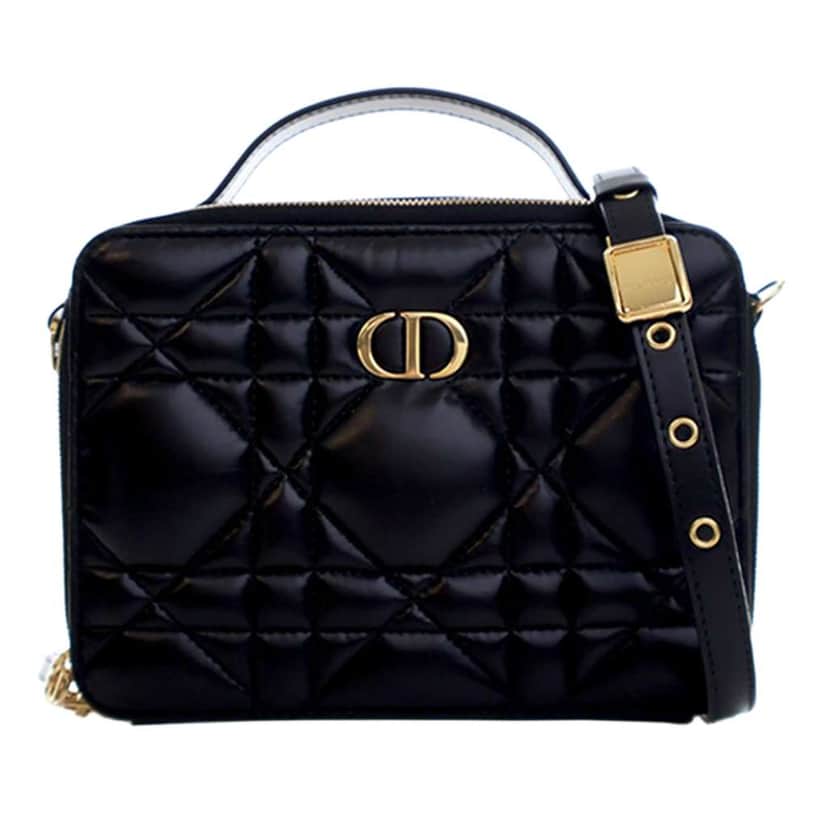Dior Calfskin Macrocannage Caro Box Bag Black Leather Good condition - Front View