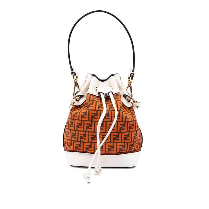 Fendi Mini Zucca Suede Mon Tresor Bucket Bag Orange Leather Good condition - Front View