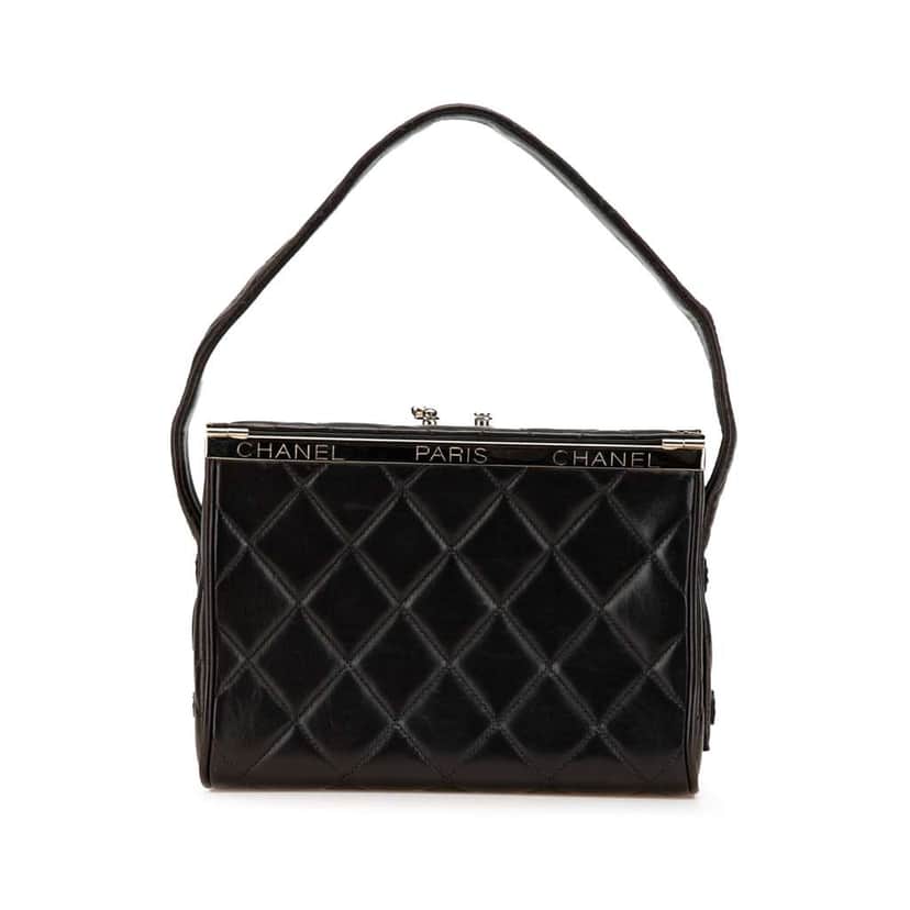 Chanel Quilted Lambskin Leather Box Bag Black Leather Good condition - Front View