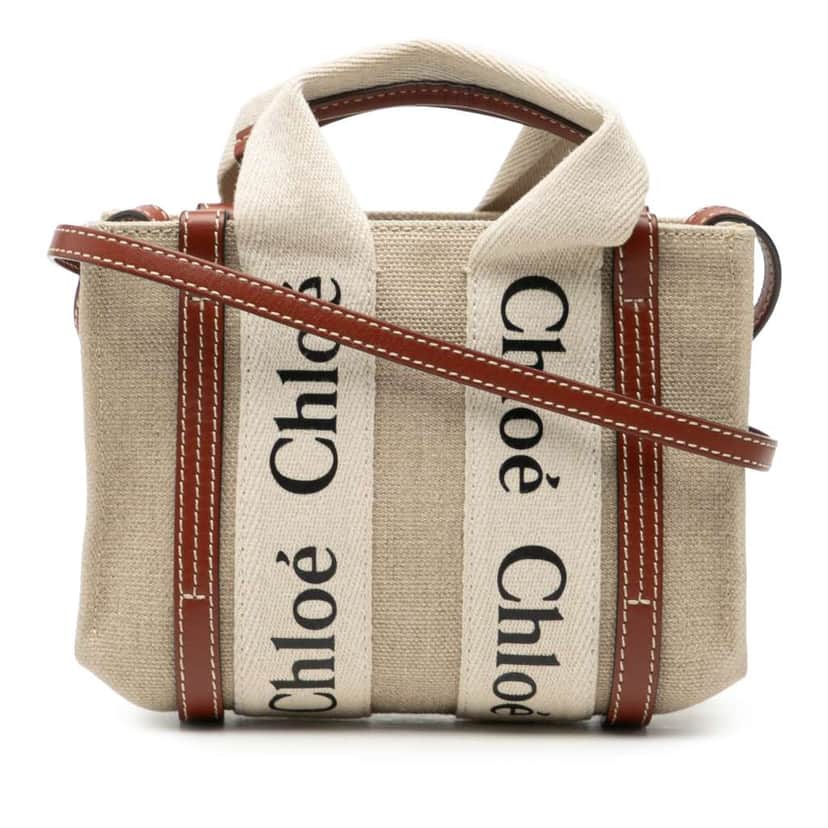 Chloé Mini Canvas Woody Satchel Brown Canvas Good condition - Front View