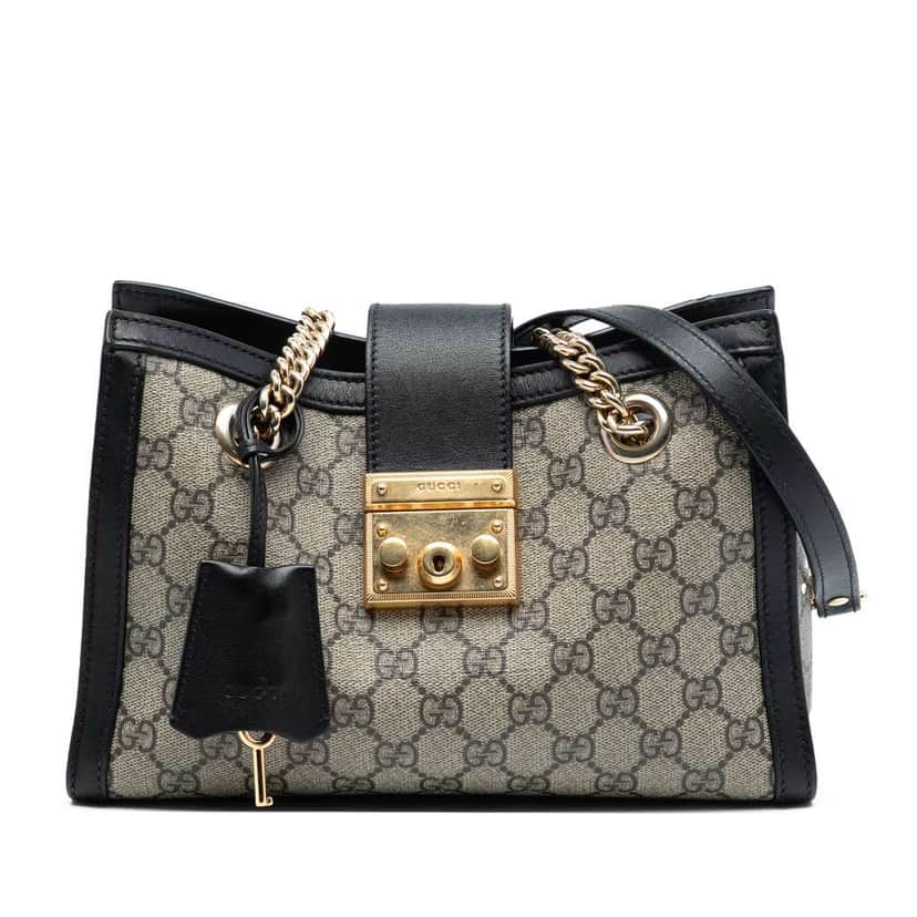 Gucci Small GG Supreme Padlock Tote Brown Canvas Very good condition - Front View