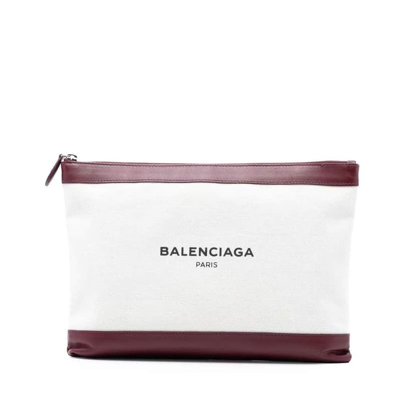 Balenciaga M Canvas Navy Clip Clutch White Canvas Very good condition - Front View