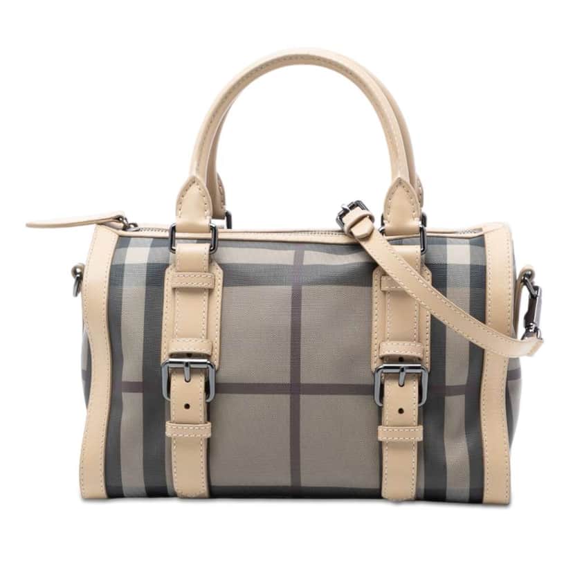 Burberry Smoke Check Coated Canvas Chester Boston Bag Brown Canvas Good condition - Front View