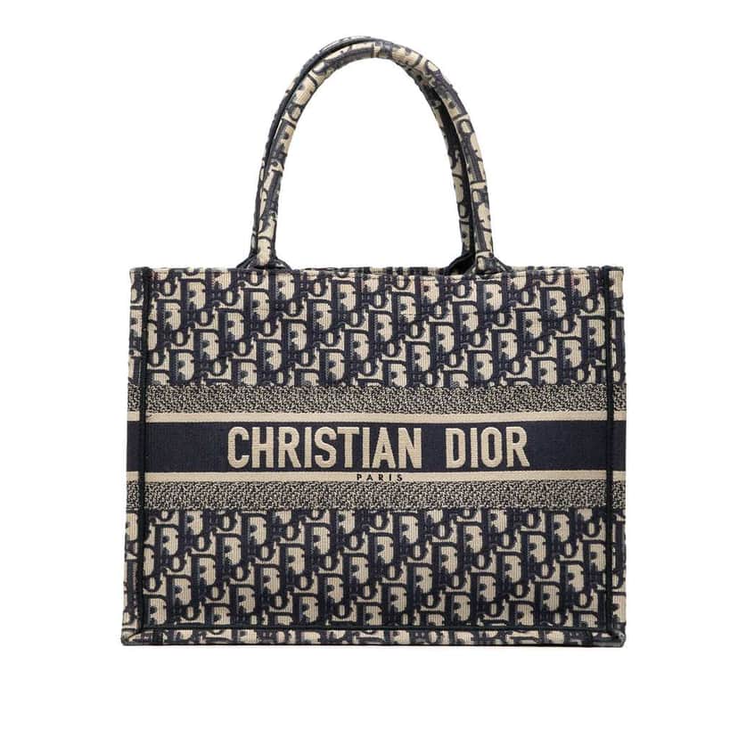 Dior Medium Oblique Embroidered Canvas Book Tote Blue Canvas Good condition - Front View