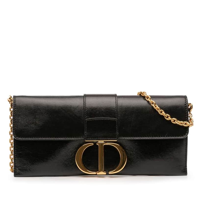 Dior Leather Montaigne 30 Clutch with Chain Black Leather Very good condition - Front View