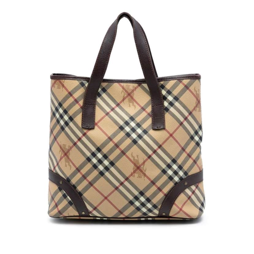 Burberry Haymarket Check Coated Canvas Tote Brown Canvas Good condition - Front View