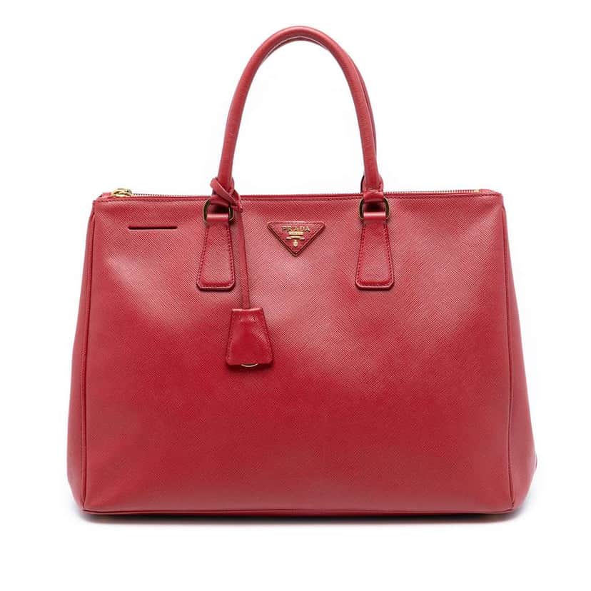 Prada Large Saffiano Lux Galleria Double Zip Satchel Red Leather Very good condition - Front View