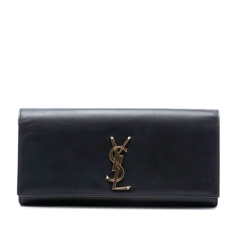 Saint Laurent Leather Monogram Cassandre Clutch Black Leather Good condition - Front View