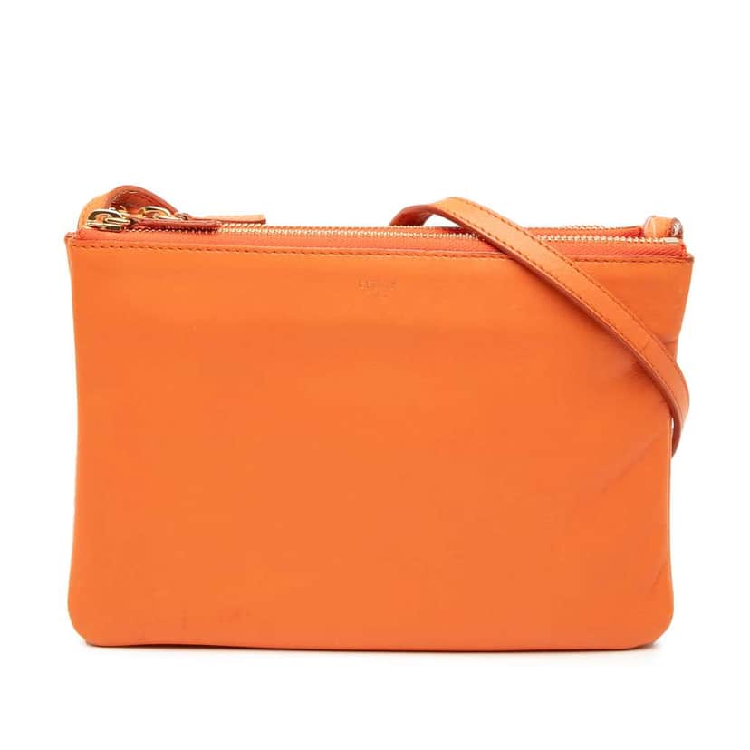 Celine Small Lambskin Trio Crossbody Orange Leather Good condition - Front View