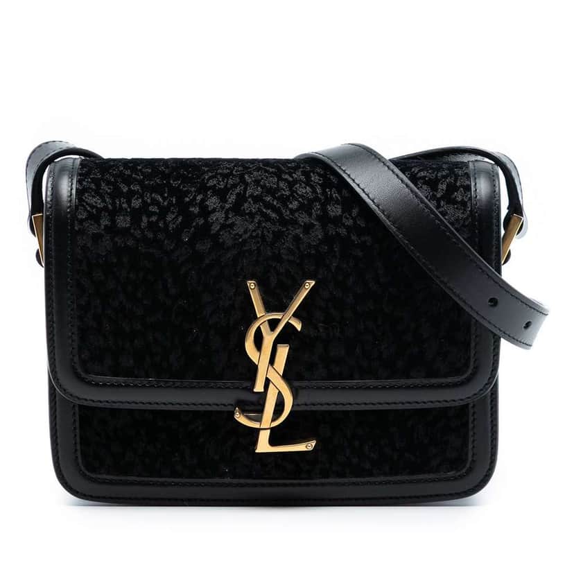 Saint Laurent Small Velvet Solferino Satchel In Box Black Velvet Very good condition - Front View