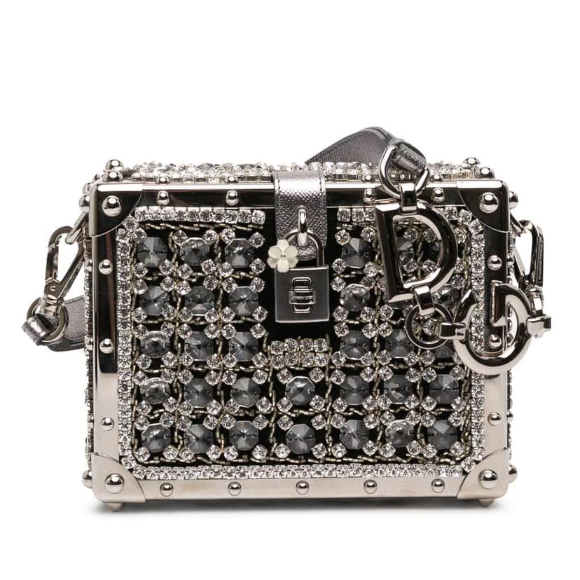 Dolce & Gabbana Rhinestone Embellished Jacquard Dolce Box Bag Black Jacquard Very good condition - Front View