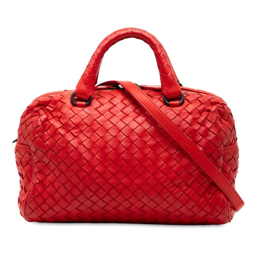 Bottega Veneta Mini Nappa Intrecciato Boston Bag Red Leather Very good condition - Front View