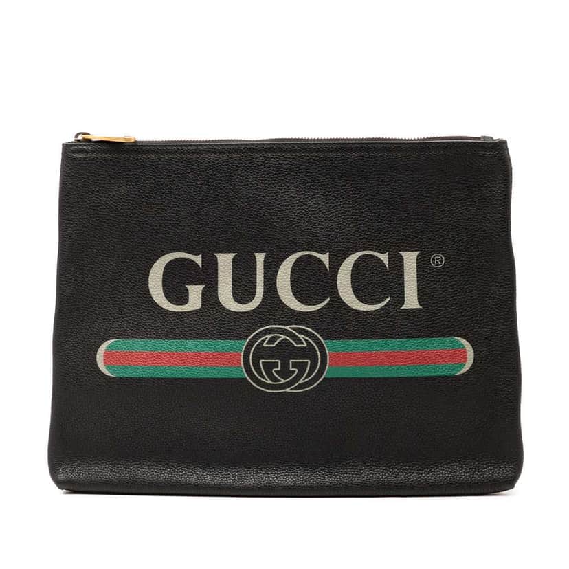 Gucci Medium Leather Logo Portfolio Clutch Black Leather Very good condition - Front View
