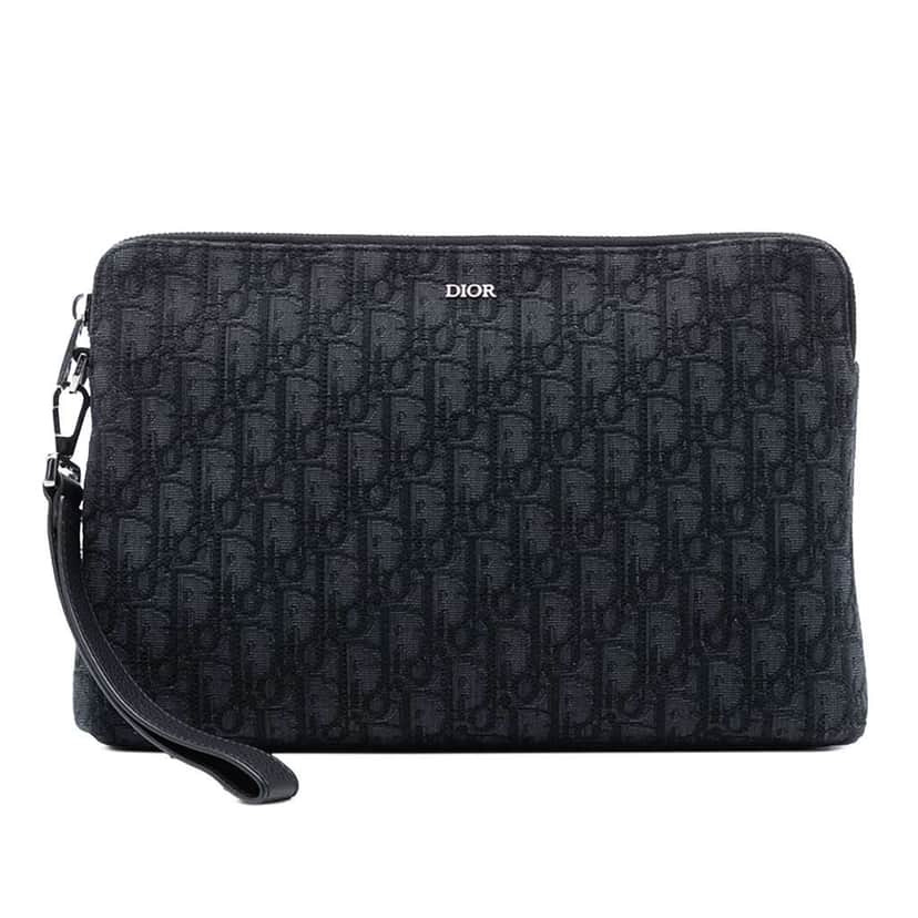 Dior Oblique Canvas A4 Zipped Pouch Black Canvas Good condition - Front View