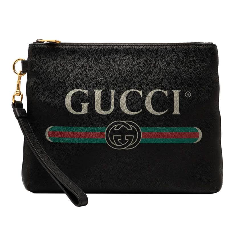 Gucci Leather Logo Clutch Black Leather Good condition - Front View