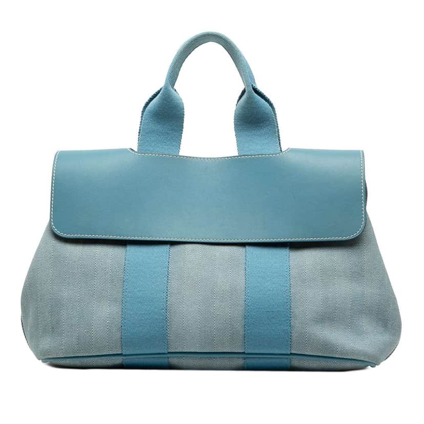 Hermès Toile and Swift Valparaiso PM Blue Canvas Good condition - Front View
