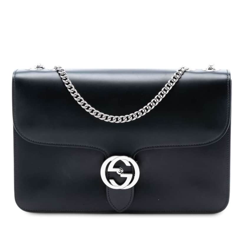 Gucci Medium Polished Calfskin Dollar Interlocking G Crossbody Black Leather Good condition - Front View