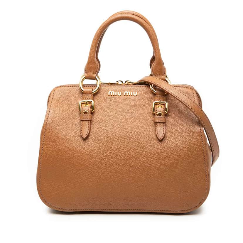 Miu Miu Goatskin Madras Bowler Bag Brown Leather Very good condition - Front View