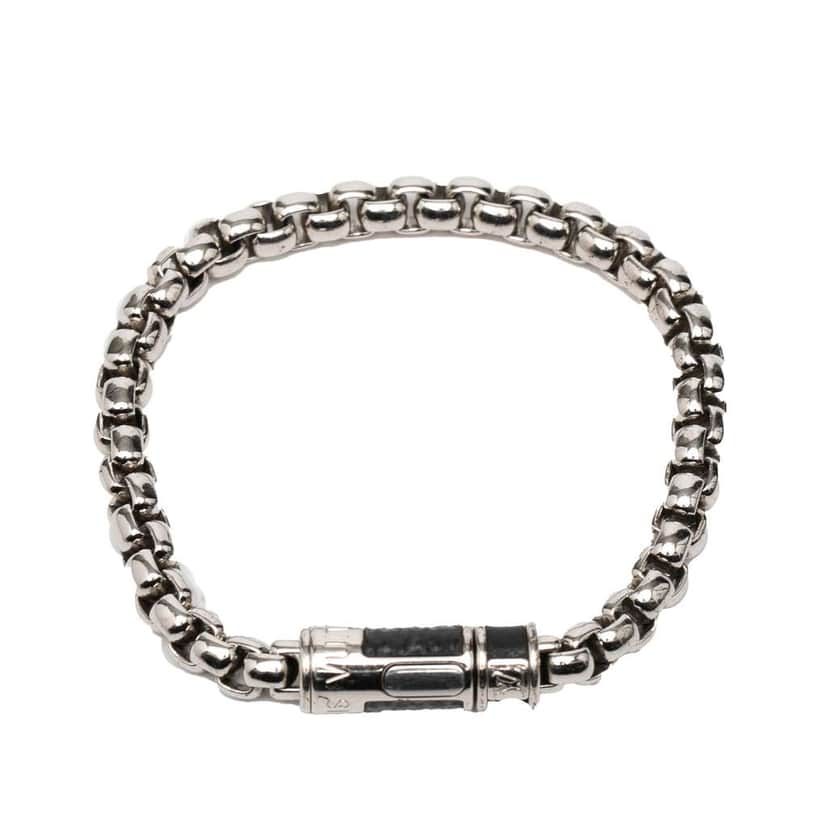 Louis Vuitton Silver Plated Monogram Eclipse Chain Bracelet Silver Brass Very good condition - Front View