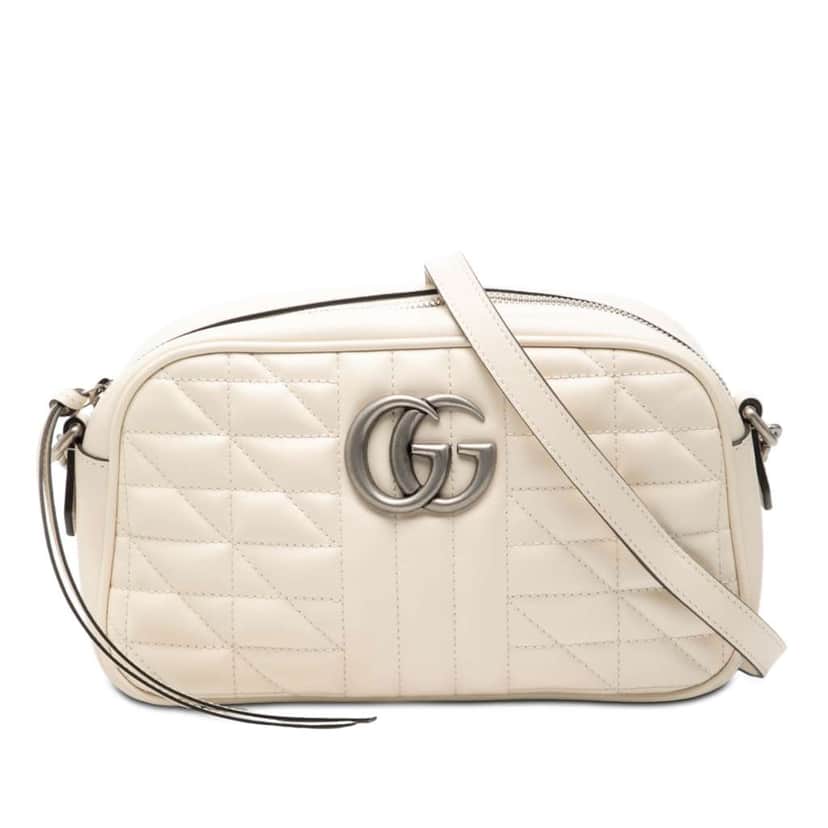 Gucci Small GG Marmont Matelasse Leather Aria Crossbody White Leather Very good condition - Front View