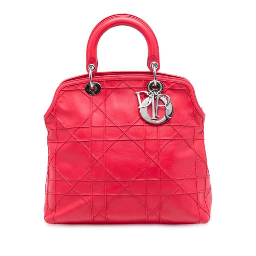 Dior Medium Lambskin Cannage Polochon Granville Satchel Red Leather Good condition - Front View
