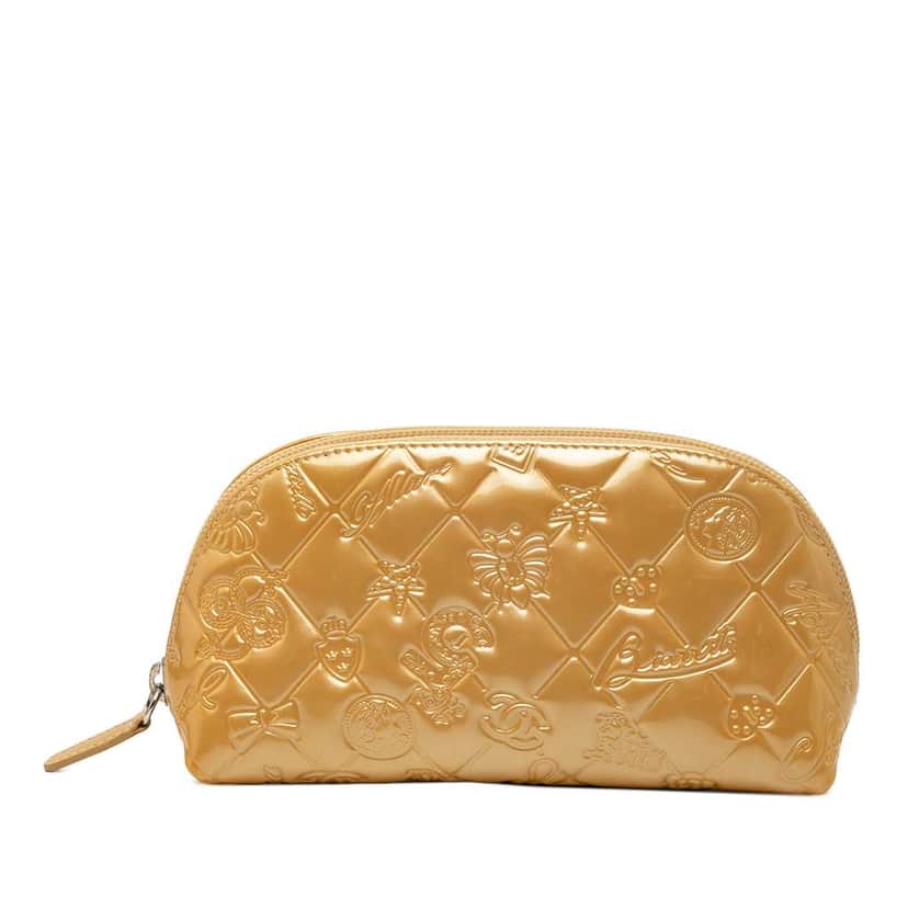 Chanel Quilted Patent Precious Symbols Pouch Gold Leather Very good condition - Front View