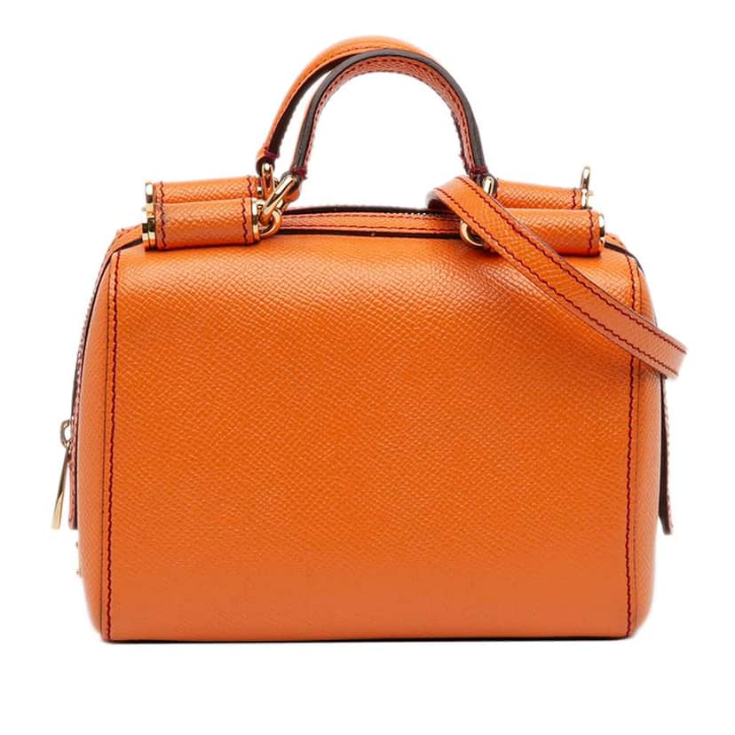 Dolce & Gabbana Mini Grained Calfskin Sicily Satchel Orange Leather Good condition - Front View