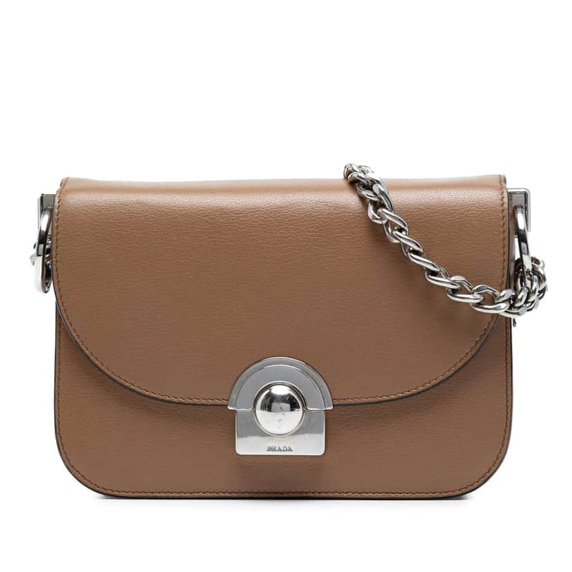 Prada Glace Calf Arcade Crossbody Brown Leather Good condition - Front View
